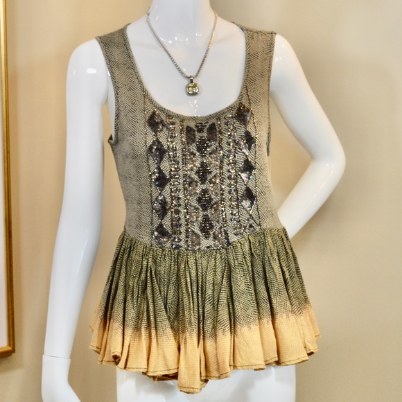 🆕🏷️  Anthropologie Suva Swing Tank Beaded Peplum Top Size M - Picture 11 of 14